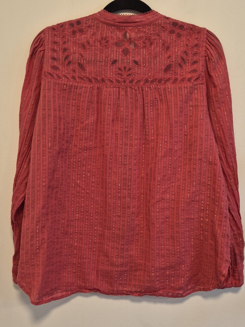 Anthropologie Pilcro The Victoria Lace Button Down Blouse Pink Metallic Sz 14 - Picture 9 of 14